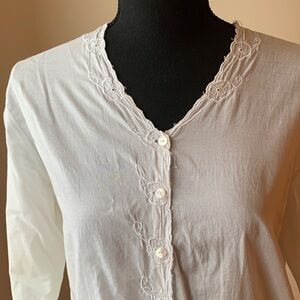 Nomadic Traders White Button Down Shirt with Lace Trim
